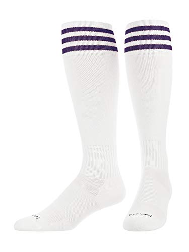 Finalé Trio - 3 Stripe SoccerOver-Calf, Heel/Toe, White-Purple, Medium