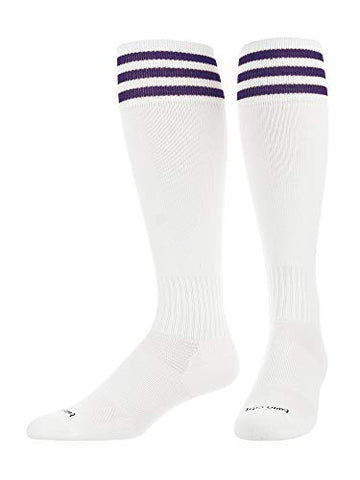 Finalé Trio - 3 Stripe SoccerOver-Calf, Heel/Toe, White-Purple, Medium