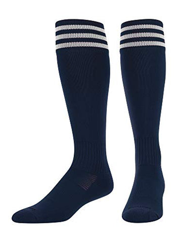 Finalé Trio - 3 Stripe SoccerOver-Calf, Heel/Toe, Navy-White, Medium