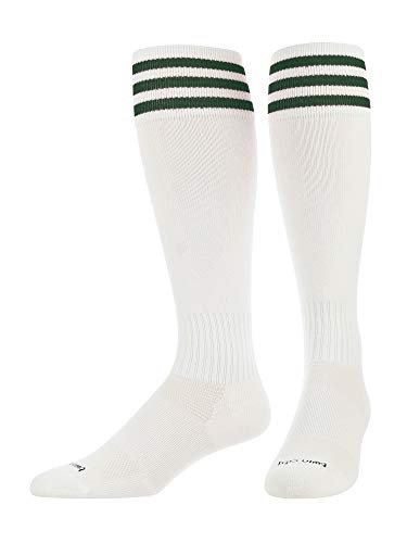 Finalé Trio - 3 Stripe SoccerOver-Calf, Heel/Toe, White–Dark Green, Medium