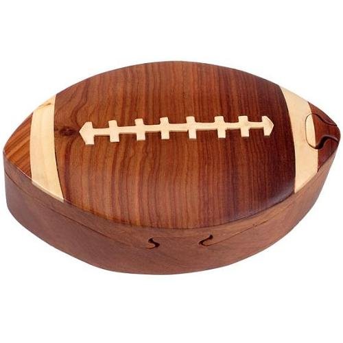 Wood Intarsia Puzzle Boxes, Football, 5 inches x 3 inches x 2 inches