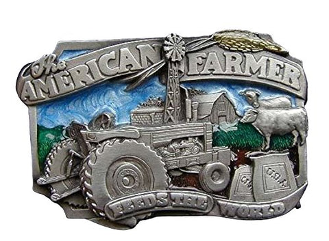 American Farmers Feed the World Belt Buckle 3 1/4 In x 2 In Made in USA