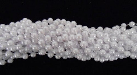 33 inch - 7 mm Round Pearl White Mardi Gras Beads - 6 Dozen (72 necklaces)