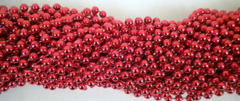 33 inch - 7 mm Round Metallic Red Mardi Gras Beads - 6 Dozen (72 necklaces)