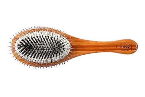 Bass Wire/Boar Pet Groomer: Oval Large Size With Wood Handle Brush- Dark