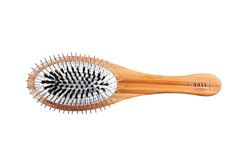 Bass Wire/Boar Pet Groomer: Oval Medium Size With Wood Handle Brush- Dark