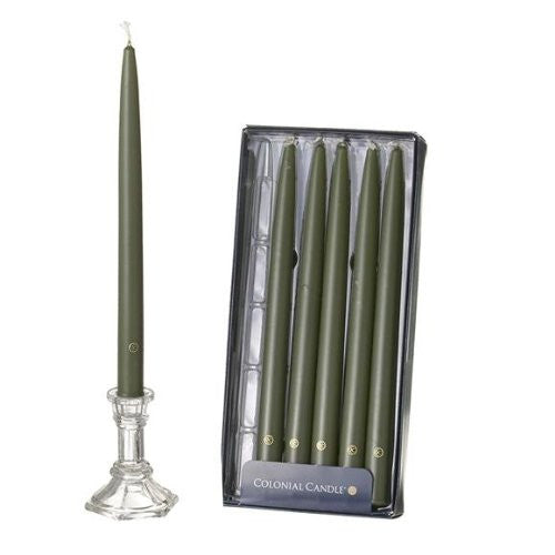 Moss Green Unscented 12" Handipt Taper Candles, Box of 12