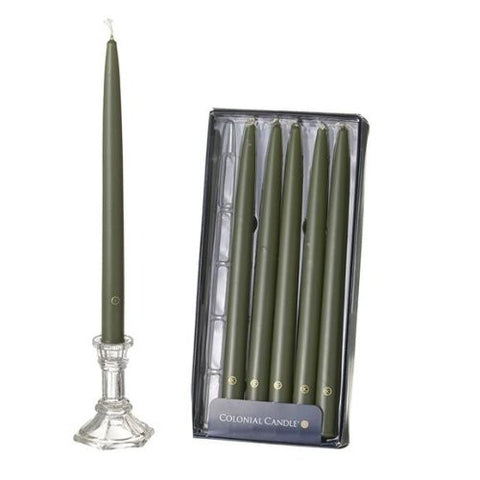 Moss Green Unscented 12" Handipt Taper Candles, Box of 12