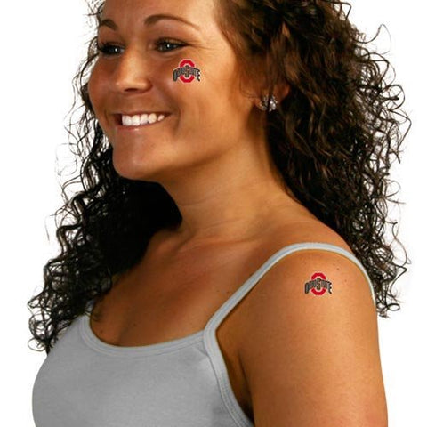 Ohio State University (OSU) Buckeyes – Waterless Peel & Stick Temporary Spirit Tattoos – 4-Piece – Scarlet/Black/White O-Ohio State Logo