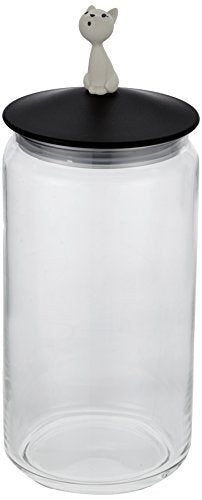 Jar for cat food in glass with lid in thermoplastic resin, black, 1 qt 19 ½ oz