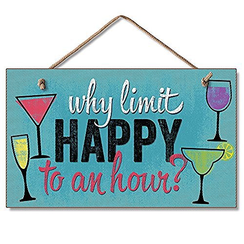 Why Limit Happy Hour Wood Sign, 9.5" x 5.6" x .25"