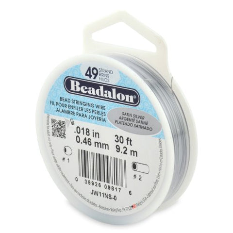 49 Strand Stainless Steel Bead Stringing Wire, .018 in (0.46 mm), Satin Silver, 30 ft (9.2 m)