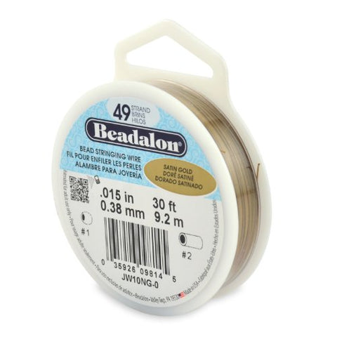 49 Strand Stainless Steel Bead Stringing Wire, .015 in (0.38 mm), Satin Gold, 30 ft (9.2 m)