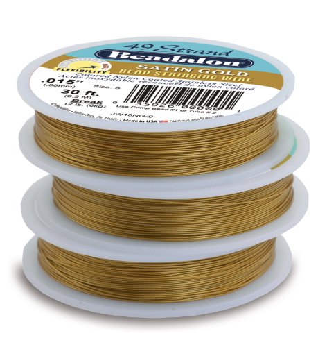 49 Strand Stainless Steel Bead Stringing Wire, .015 in (0.38 mm), Satin Gold, 100 ft (31 m)