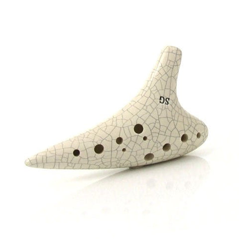 Vivo 12 hole Soprano G Ocarina - White Crackle, with Free Songbook/Tutorial and Nylon Case