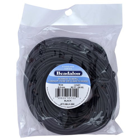 Rubber Tubing(Neoprene), 2.5 mm (.1 in) Black, 25 m (82 ft)