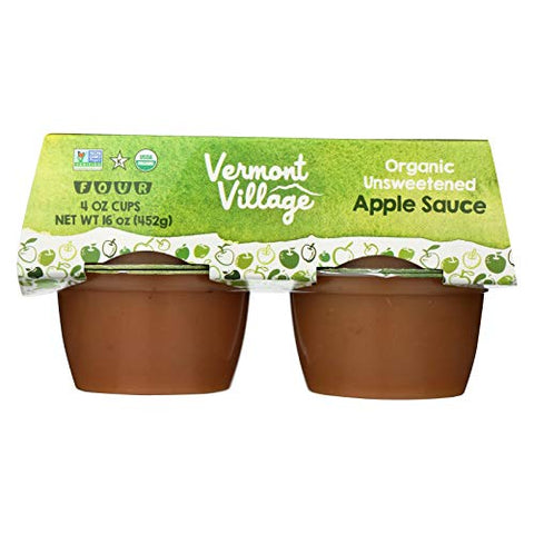 Vermont Village Organic Unsweetened Apple Sauce Snack Cups, 4 pk (4 oz cups)