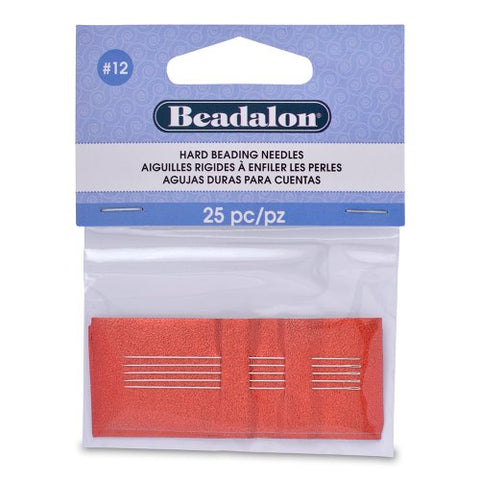 Hard Beading Needles, Size 12, for bead cord sizes up to .0.007 in (.18 mm), 12 pc, 25 pc