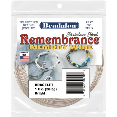 Remembrance Memory Wire, Round, Bracelet, Bright, 1 oz (28.35 g), appx 75 coils/pack