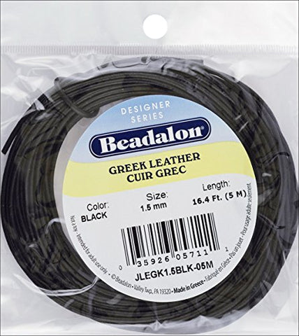Leather, Greek, 1.5 mm (.059 in), Black, 5 m (16.4 ft)