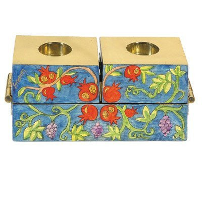 Hanukkah Menorah and Shabbat Candlesticks - The Seven Species, 5x2.4x2 inch