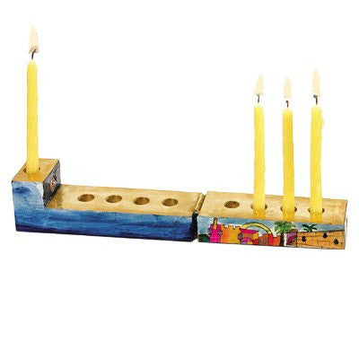 Travel Hanukkah Menorah - Jerusalem, 9.3x1.6x1.6 inch