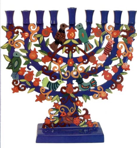 Laser Cut Standing Hanukkiah - Pomegranate and Birds