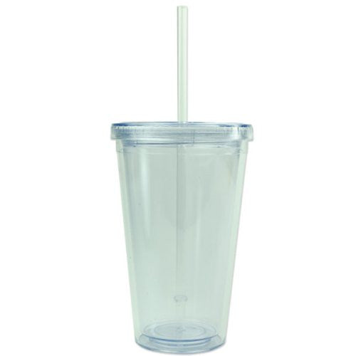 BPA-Free 16 Ounces Acrylic Tumbler with Straw, Double Wall, Clear