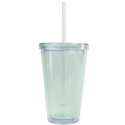 BPA-Free 16 Ounces Acrylic Tumbler with Straw, Double Wall, Clear