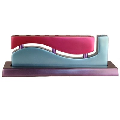 Hanukkah Menorah - Aluminium and Anodize - Wave - Reds and Turquiose
