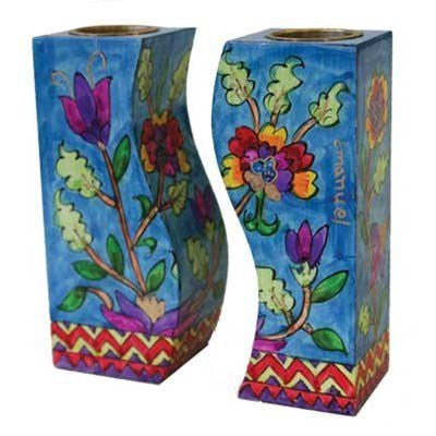 Fitted Candlesticks - Purple Flower, 4x2.7x1.6