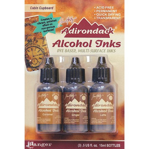 Adirondack Earthtones Alcohol Ink 0.5oz 3/Pkg Cabin Cupboard-Caramel/Ginger/Latte