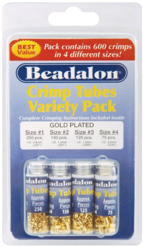 Crimp Tube Variety Pack, Size 1, 2, 3, 4, Gold Color, 600 pc