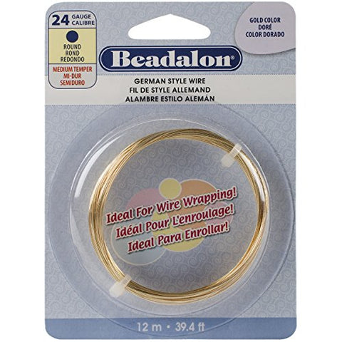 German Style Wire, Round, Gold Color, 24 gauge (.020 in, .51 mm), 12 m (39.4 ft)