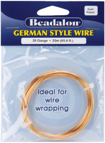 German Style Wire, Round, Gold Color, 26 gauge (.016 in, .41 mm), 20 m (65.6 ft)