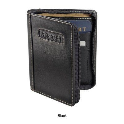Cowhide Napa Leather Zip-Around Deluxe Passport Case, Black