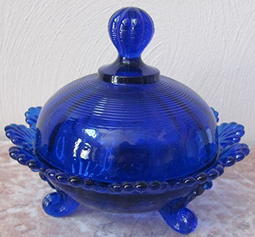 Footed Covered Candy Dishes - Cobalt - 5”d x 4.5”h