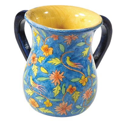 Netilat Yadayim Cup - Hand Painted Wood - Large - Oriental, 4.5x5 inch