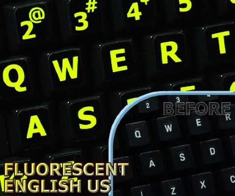 Glowing Fluorescent English US Large Keyboard Sticker with Black Background, 11 x 13