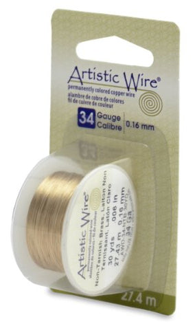 Artistic Wire, 34 Gauge (.16 mm), Tarnish Resistant Brass, 30 yd (27.4 m)