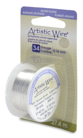 Artistic Wire, 34 Gauge (.16mm), Silver Plated, Tarnish Resistant Silver, 30 yd (27.4 m)