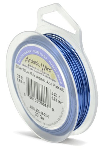 Artistic Wire, 20 Gauge (.81 mm), Silver Plated, Silver Blue, 25 ft (7.6 m)