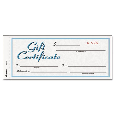 Adams Gift Certificate, 2-Part Carbonless, 25 Numbered Certificates per Book, Store Sign