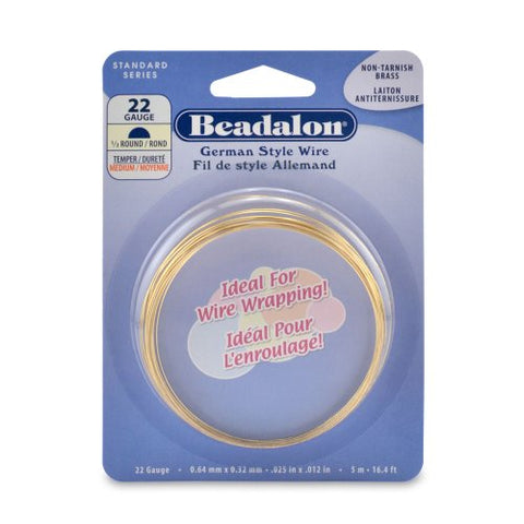 German Style Wire, Half Round, Tarnish Resistant Brass, 22 gauge (.025 in, .64 mm), 5 m (16.4 ft)