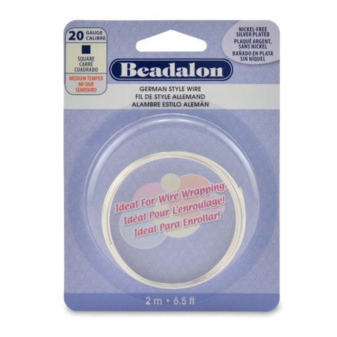 German Style Wire, Square, Silver Plated, 20 gauge (.032 in, .81 mm), 2 m (6.5 ft)