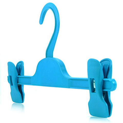 Adjustable Width Children's Coloured Plastic Clip Hangers - 28cm, blue