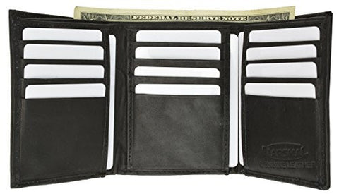 100% Genuine Leather Marshal Tri-fold Mens Walle (Black)