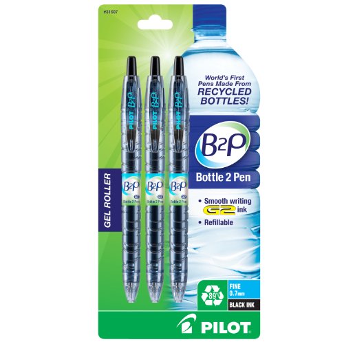 B2P Retractable Gel Roller Pen, Fine - 3 Pack, Black Ink
