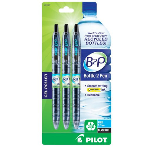 B2P Retractable Gel Roller Pen, Fine - 3 Pack, Black Ink