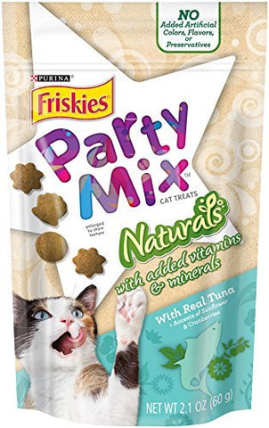 Friskies Party Mix Cat Treats, Naturals, with Real Tuna, 2.1-Ounce Pouch, Pack of 10
